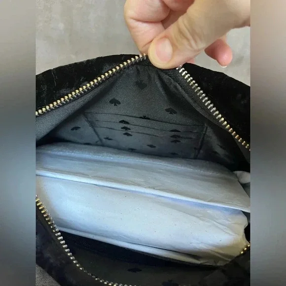 Kate Spade New York Crushed Velvet Shoulder Bag Black Satin Bow NWT - Picture 3 of 4